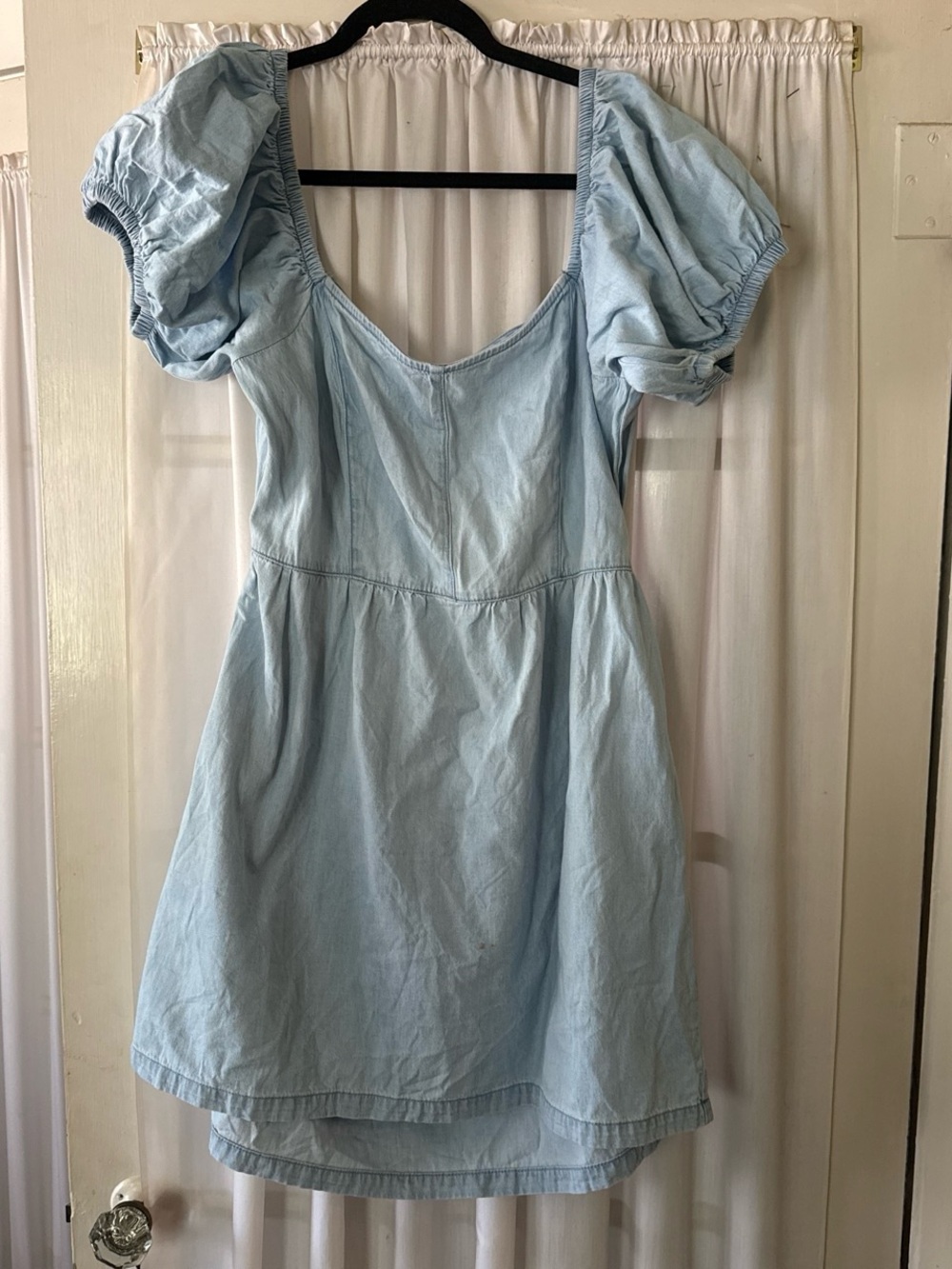 Light Blue denim Puff Sleeve Mini Dress